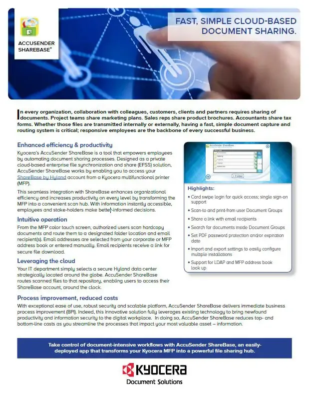 Kyocera, Software, Document Management, Accusender Sharebase, Mega Business Systems