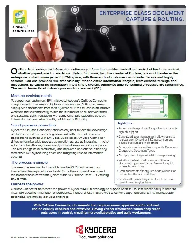 Kyocera, Software, Document Management, Onbase Connector, Mega Business Systems