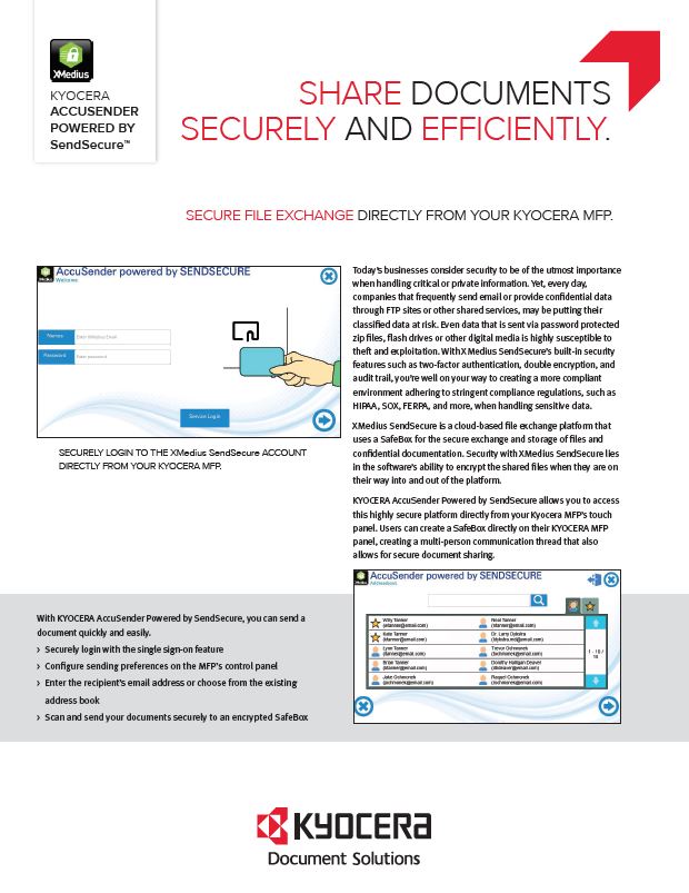 Kyocera, Software, Capture, Distribution, Accusender, Powered By Sendsecure, Mega Business Systems