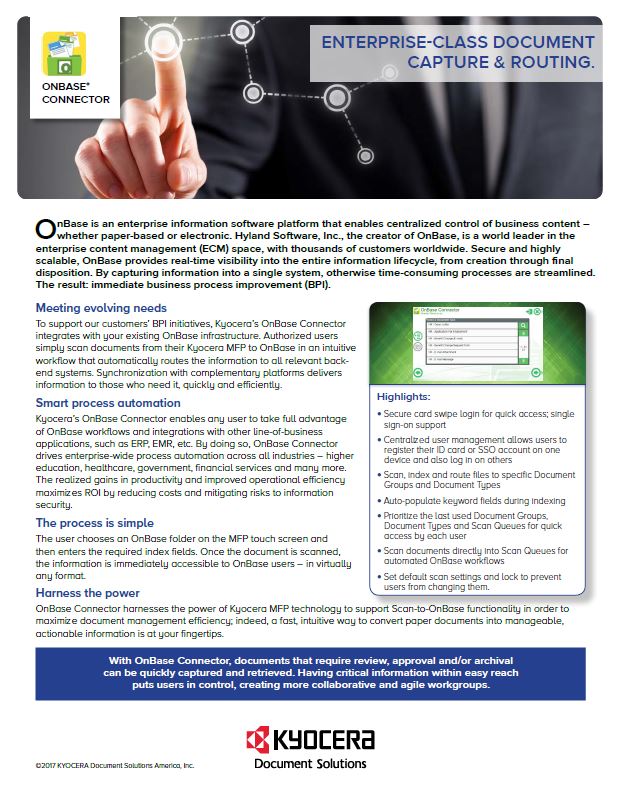 Kyocera, Software, Document Management, Onbase Connector, Mega Business Systems
