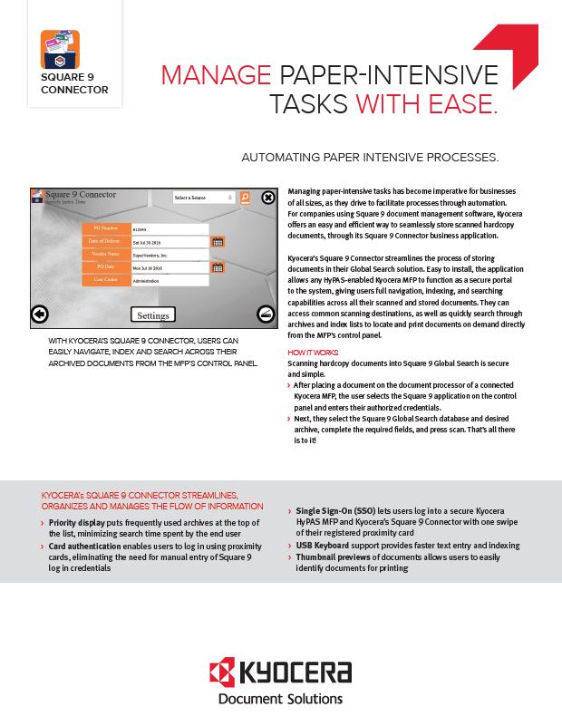 Kyocera Software Document Management, Square 9, Connector, kyocera, Mega Business Systems
