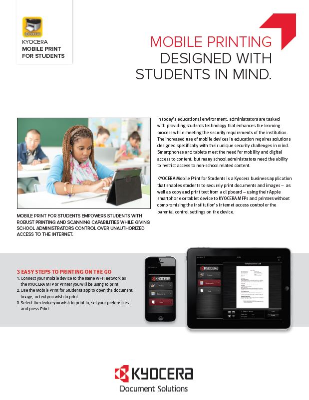 Kyocera, Software, Mobile, Cloud, Mobile Print For Students, education, Mega Business Systems