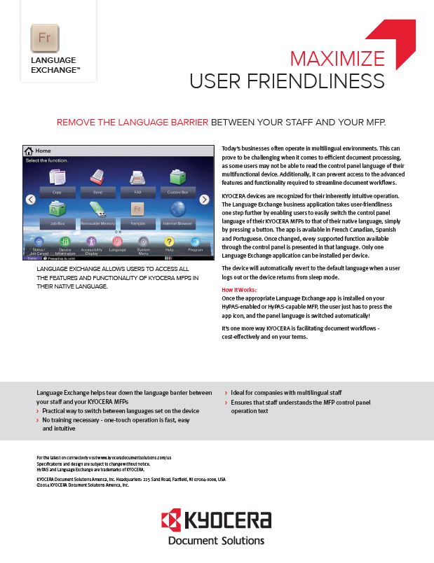 Kyocera, Software, Network Device Management, Language Exchange, Mega Business Systems
