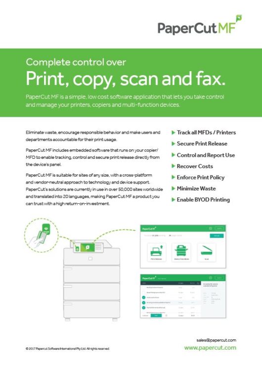 Papercut, Mf, Fact Sheet, Mega Business Systems